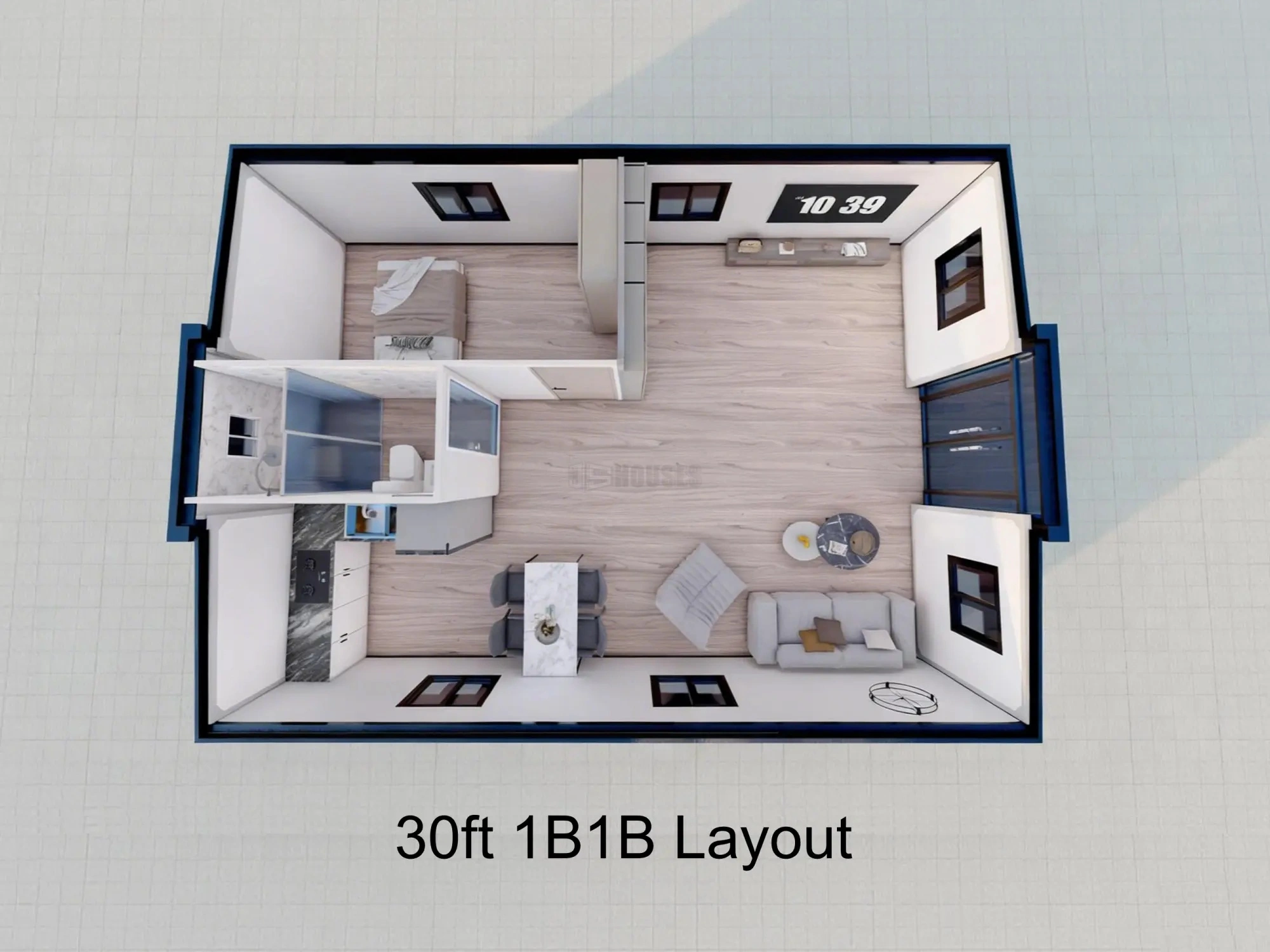 Expandable Container House 30ft 1b1b layout 1