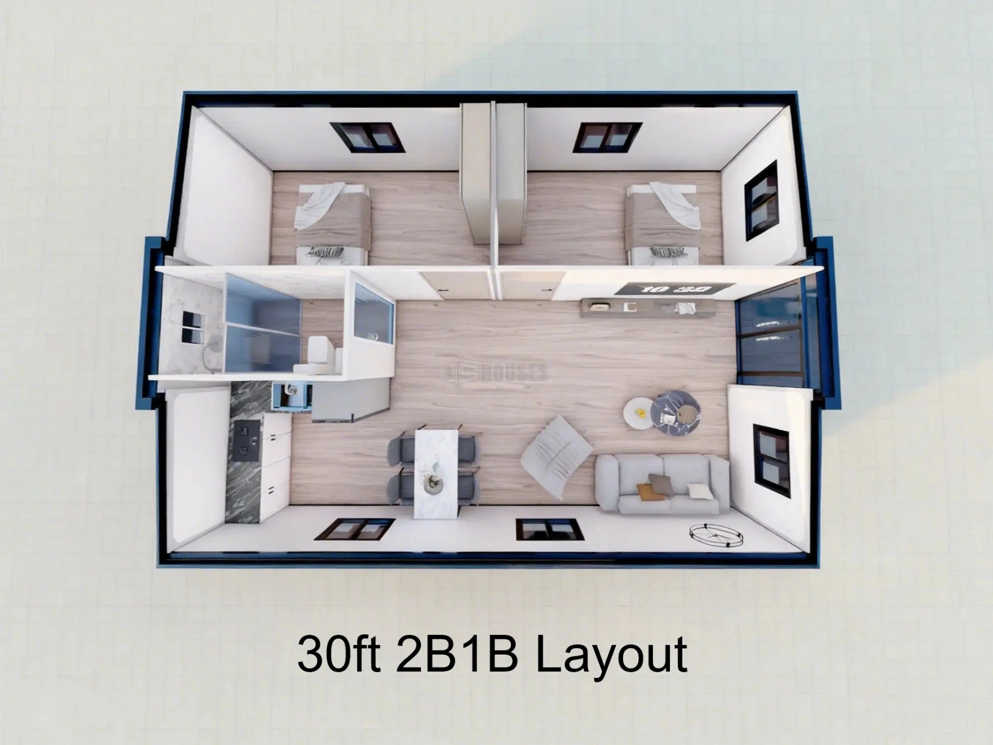 Expandable Container House 30ft 2b1b layout 1